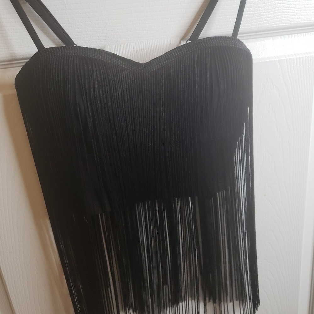 Forever 21 Black Bustier Top With Tassels - Size S